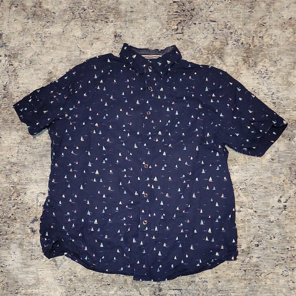 Le Tigre Dark Blue Sailboat Pattern Men's Shirt